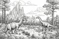 Two dinosaurs exploring a forest setting Royalty Free Stock Photo