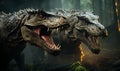 Two Dinosaurs Roaring in Forest Royalty Free Stock Photo