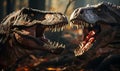 Two Dinosaurs Roaring in Forest Royalty Free Stock Photo