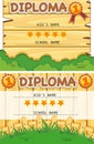 Two diploma templates with wooden board background