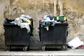 Two dirty garbage containers fool of trash