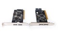 Two disk array controller cards for PC on white background Royalty Free Stock Photo