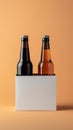 Two distinct nonalcoholic beverage bottles accompanied by a white paper box, isolated on a Toscha background