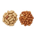 Two Piles of Peanuts In-Shell and Shelled Royalty Free Stock Photo