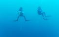 Two divers on 5-min safety stop Royalty Free Stock Photo