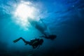 Two divers swim underwater in a tropical sea Royalty Free Stock Photo