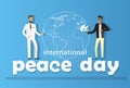 Two Diverse Man Globe Background International Peace Holiday Poster Royalty Free Stock Photo