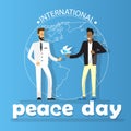 Two Diverse Man Globe Background International Peace Holiday Poster Royalty Free Stock Photo