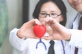 Two docter holding a red heart, health care concept. Royalty Free Stock Photo