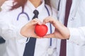 Two docter holding a red heart, health care concept. Royalty Free Stock Photo