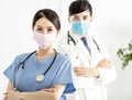 Two doctors faces wearing protective mask Royalty Free Stock Photo