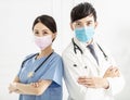 Two doctors faces wearing protective mask Royalty Free Stock Photo