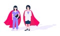 Two doctors with hero cape behind hospital medical employee fight against diseases and viruses on frontline flat style Royalty Free Stock Photo