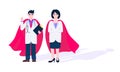 Two doctors with hero cape behind hospital medical employee fight against diseases and viruses on frontline flat style