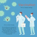 Two doctors with shield and syringe are fighting the coronavirus. Vaccination infographics. Coronavirus scared of the Royalty Free Stock Photo