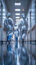 Two Doctors in White Suits Walking Hospital Hallway Royalty Free Stock Photo