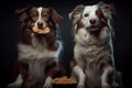 two dogs, each with their own treat, sitting next to each other