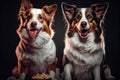 two dogs, each with their own treat, sitting next to each other