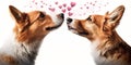 Two dogs and flying hearts. Valentine's Day, love. Couple, relationship. Postcard, greeting card design. Generative Royalty Free Stock Photo