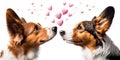 Two dogs and flying hearts. Valentine's Day, love. Couple, relationship. Postcard, greeting card design. Generative Royalty Free Stock Photo