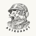 Two dogs husky astronauts in a spacesuit. The first cosmonauts in space. Fashion Animal character label. Hand drawn