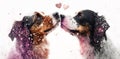Two dogs are kissing. Watercolor effect. Valentine's Day, love. Couple, relationship. Postcard, greeting card design Royalty Free Stock Photo