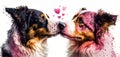 Two dogs are kissing. Watercolor effect. Valentine's Day, love. Couple, relationship. Postcard, greeting card design Royalty Free Stock Photo