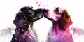 Two dogs are kissing. Watercolor effect. Valentine's Day, love. Couple, relationship. Postcard, greeting card design Royalty Free Stock Photo