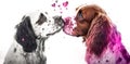 Two dogs are kissing. Watercolor effect. Valentine& x27;s Day, love. Couple, relationship. Postcard, greeting card design Royalty Free Stock Photo