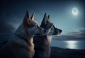 two dogs looking at the moon Royalty Free Stock Photo