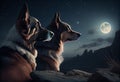 two dogs looking at the moon Royalty Free Stock Photo