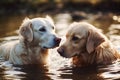 Two dogs swimming in a lake. Created with Generative AI Royalty Free Stock Photo