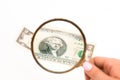 Two dollars bill and magnifying glass Royalty Free Stock Photo