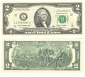 Two dollars money, USD USA American dollars banknotes Royalty Free Stock Photo