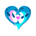 Two dolphins in heart. Vector illustration. Cute beautiful in flat style Royalty Free Stock Photo