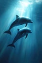 Two dolphins swim underwater in the sea Royalty Free Stock Photo