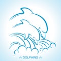 Two dolphins. Vector illustration of parent and baby underwater Royalty Free Stock Photo