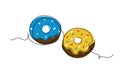 Two donats vector iliustration in Ukrainian colors yellow and blue. One line art donats