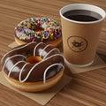 Donuts Coffee Wooden Surface Sweet (Generated With AI) Royalty Free Stock Photo