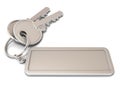 Two door keys and rectangular blank label on ring Royalty Free Stock Photo