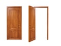 Two doors, open and closed on a white background Royalty Free Stock Photo