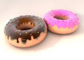 Two doughnuts on a white counter Royalty Free Stock Photo