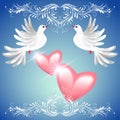 Two dove and two hearts Royalty Free Stock Photo