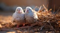 Two Doves, Columba livia, Pigeon bird standing with nature