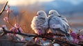 Two Doves, Columba livia, Pigeon bird standing with nature