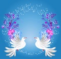 Two doves and floral ornament Royalty Free Stock Photo