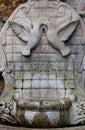 Two Doves Kissing Cement Water Fountain With Stone Wall