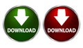 Two download button illustration with down arrow icon isolated. Load symbol - vector Royalty Free Stock Photo