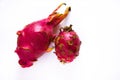 Two dragon fruit on a white background, tropical Royalty Free Stock Photo