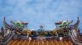 Two dragon statue on temple roof Royalty Free Stock Photo